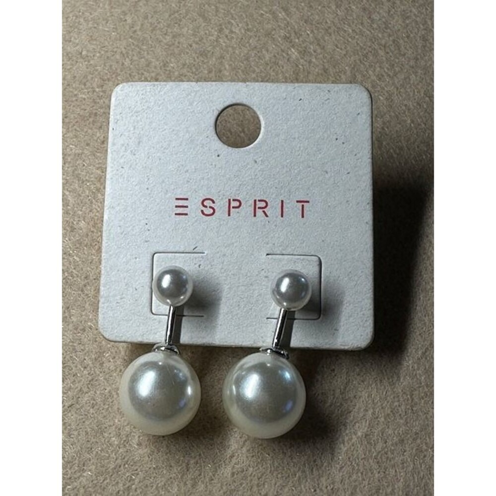 ESPRIT Silver Tone Pearl Ball Stud Drop Earrings Classic Style New Pair